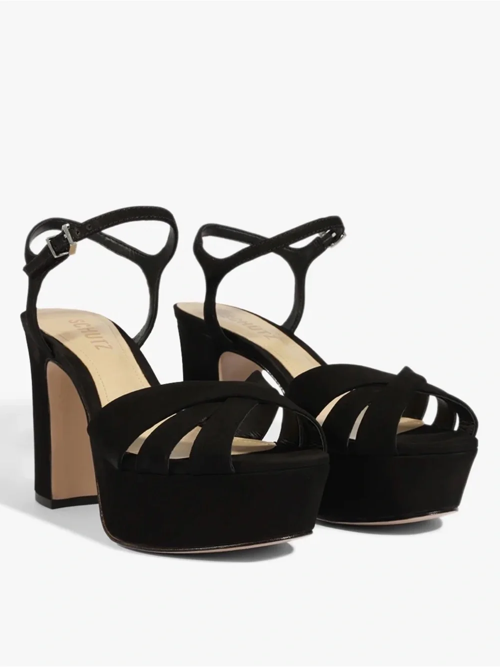 Schutz Keefa Black Platform Ankle-Strap Sandals